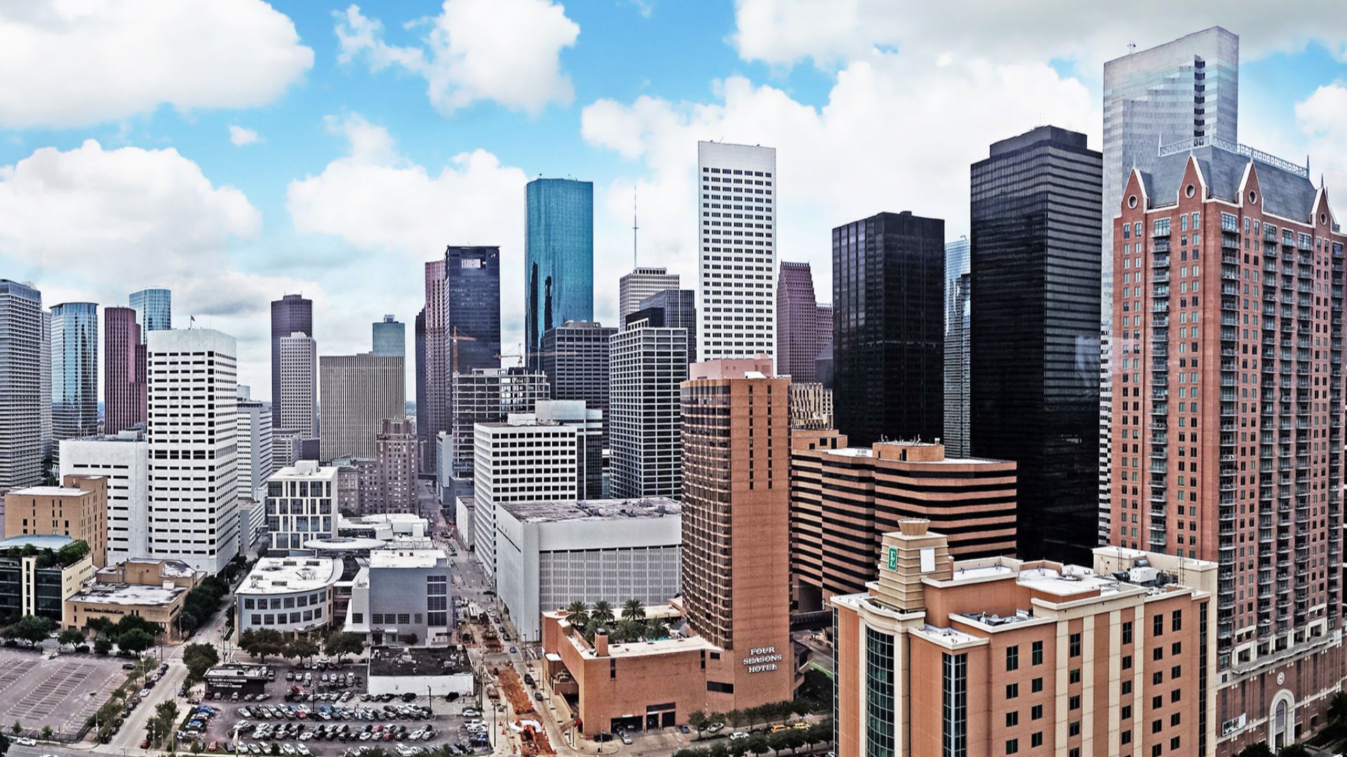 Panoramic view of the Downtown Houston skyline.