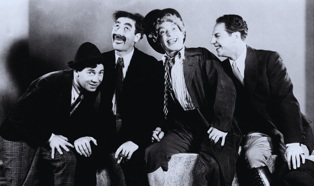 Gettyimages - 1137132255, Horse Feathers Horse Feathers, lobbycard, from left: Chico Marx, Groucho Marx, Harpo Marx, Zeppo Marx, 1932. 