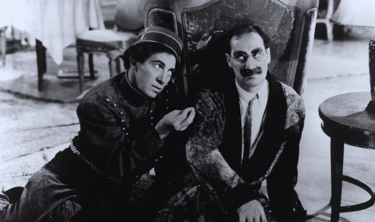 Gettyimages  - 74283047, The Cocoanuts NEW YORK - 1929: The Marx Brothers L-R Chico Marx, Groucho Marx and Harpo Marx (top) run a hotel in a scene from Paramount Picture's 'The Cocoanuts' in 1929 in Astoria, Queens, New York. 