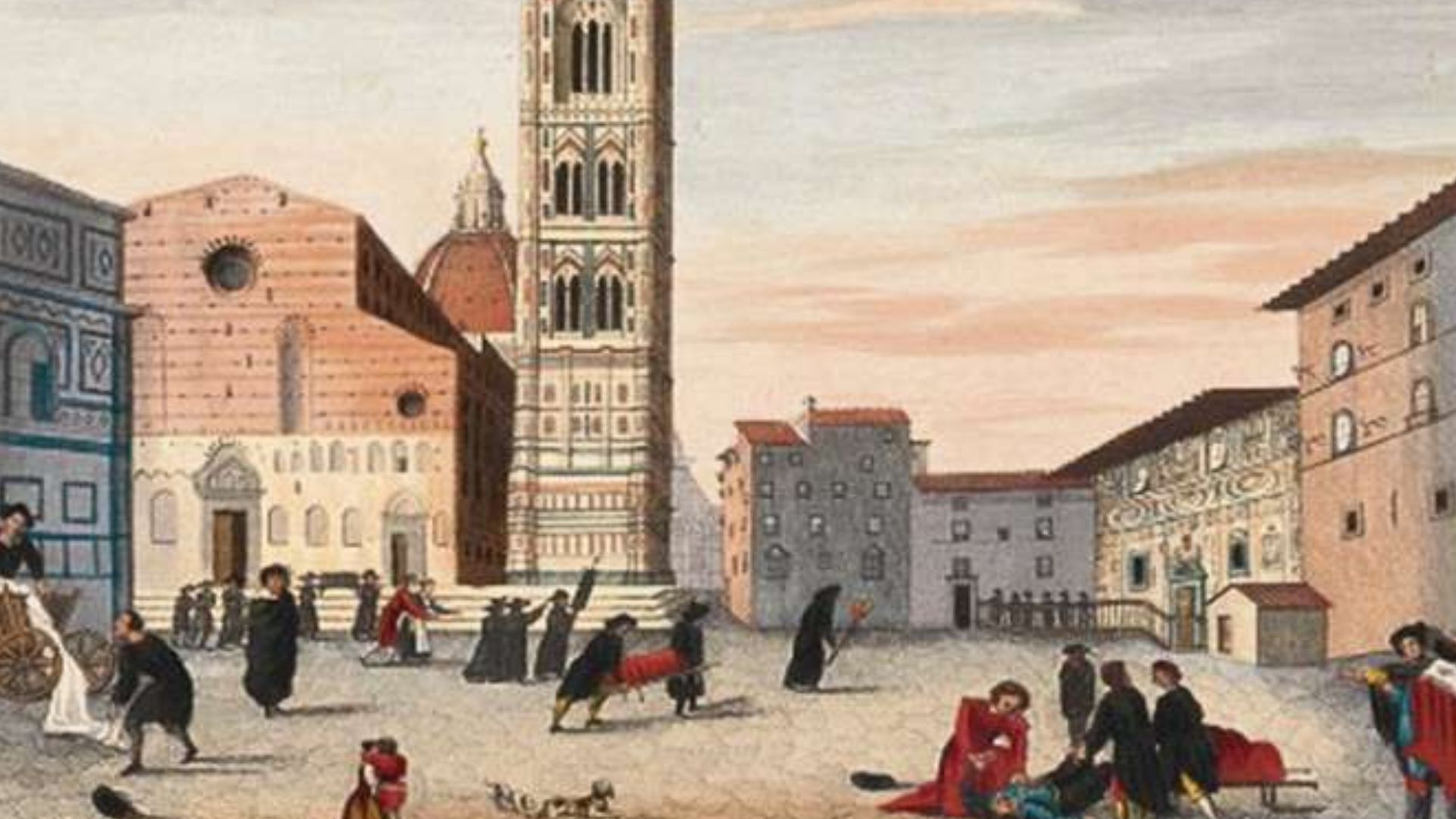 painting shows Florence as imagined in 1348 under the Black Death, although it was created centuries later