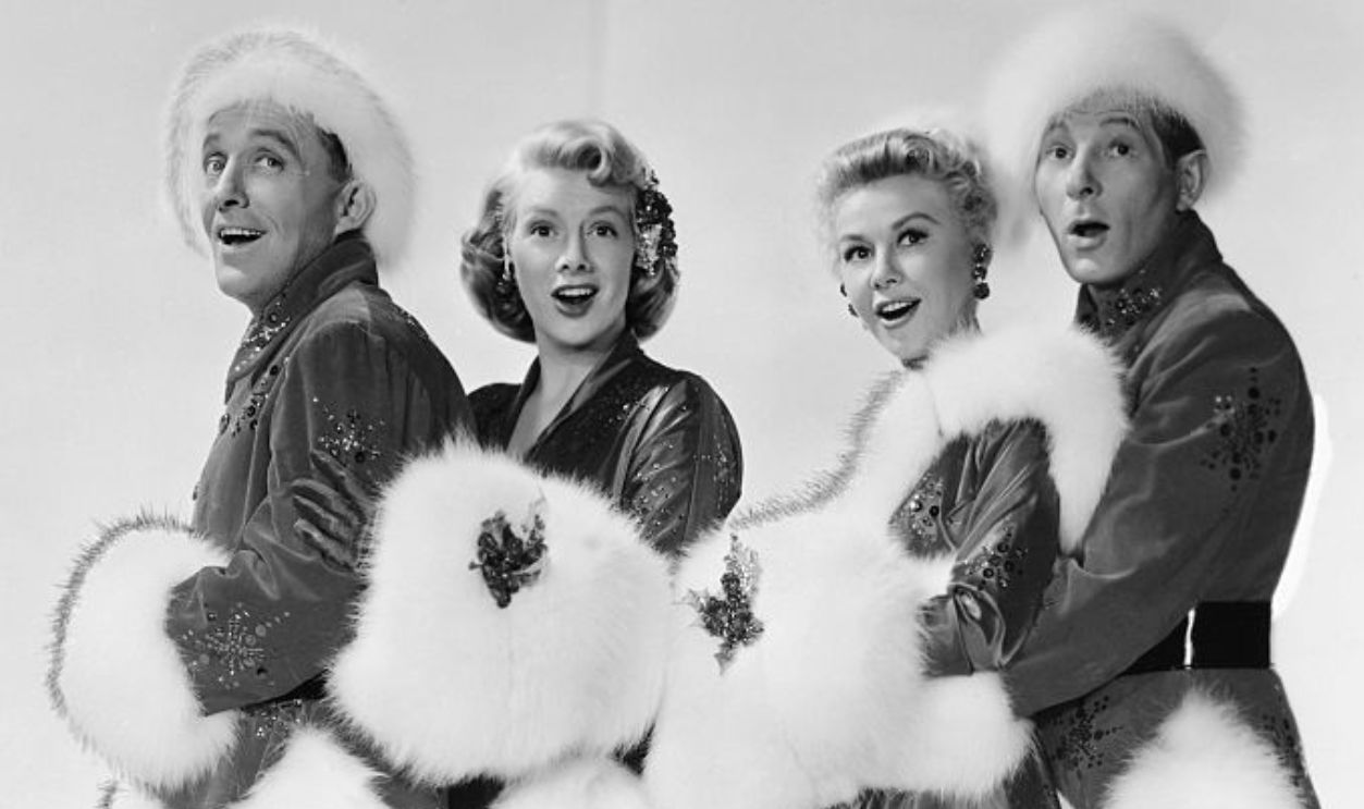 (Original Caption) Here Bing Crosby, Danny Kaye, Rosemary Clooney and Vera-Ellen star in Irving Berlin's tune-laden White Christmas in Paramount's spectacular new VistaVision process. 