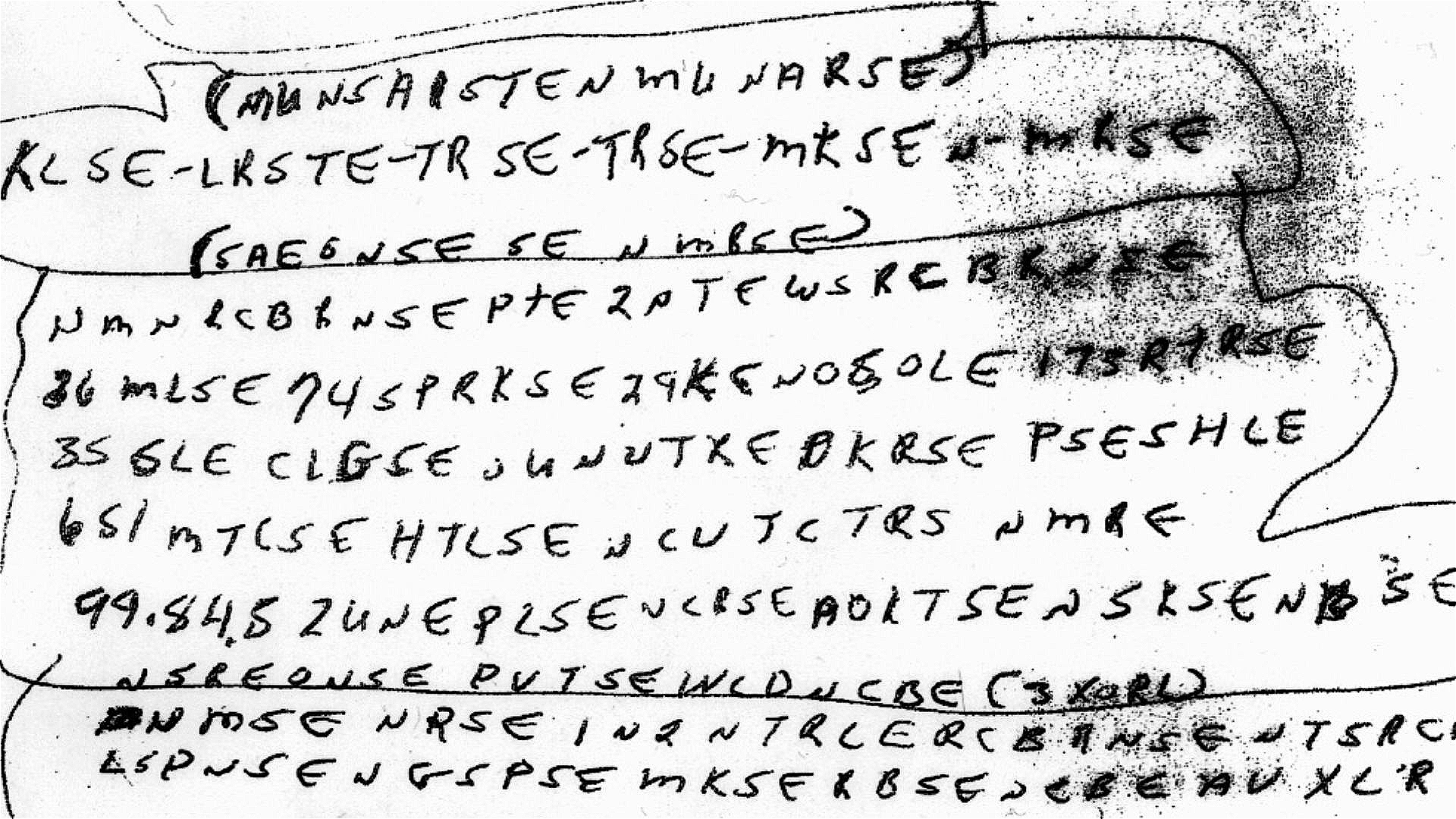 One of two coded notes found of the body of Ricky McCormick on June 30, 1999.