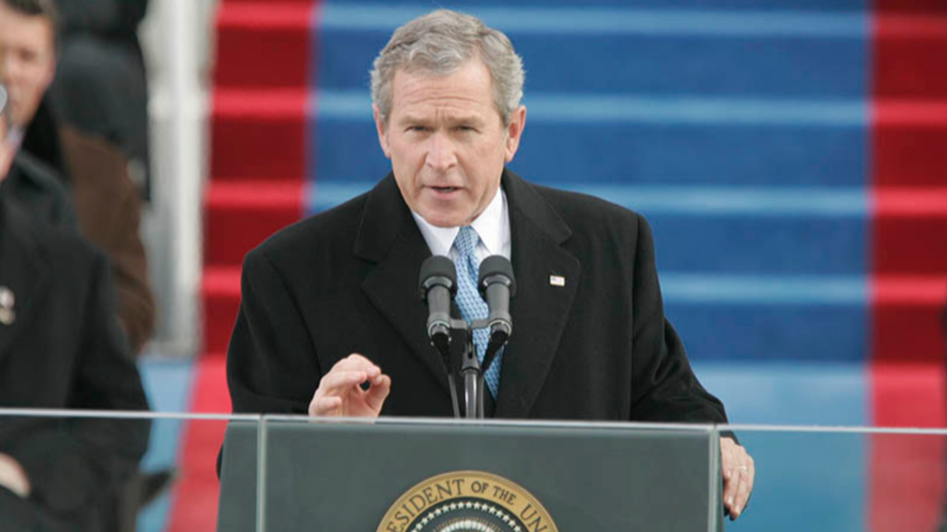 President George W. Bush delivers his inaugural address Thursday, Jan. 20, 2005, on the steps of the U.S. Capitol in Washington, D.C.  Photo by Paul Morse, Courtesy of the George W. Bush Presidential Library and Museum