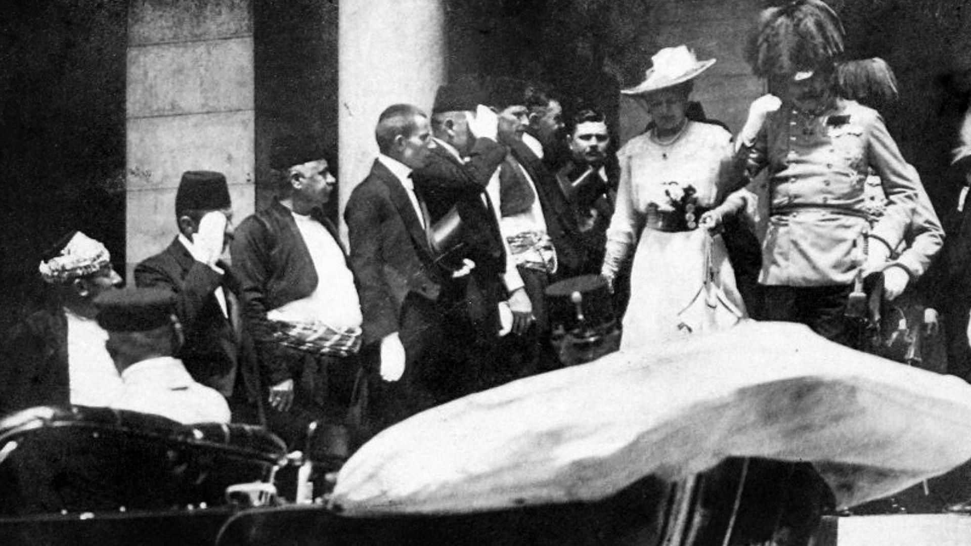 Franz Ferdinand and his wife Sophie leave the Sarajevo Guildhall after reading a speech on June 28 1914. They were assassinated five minutes later.