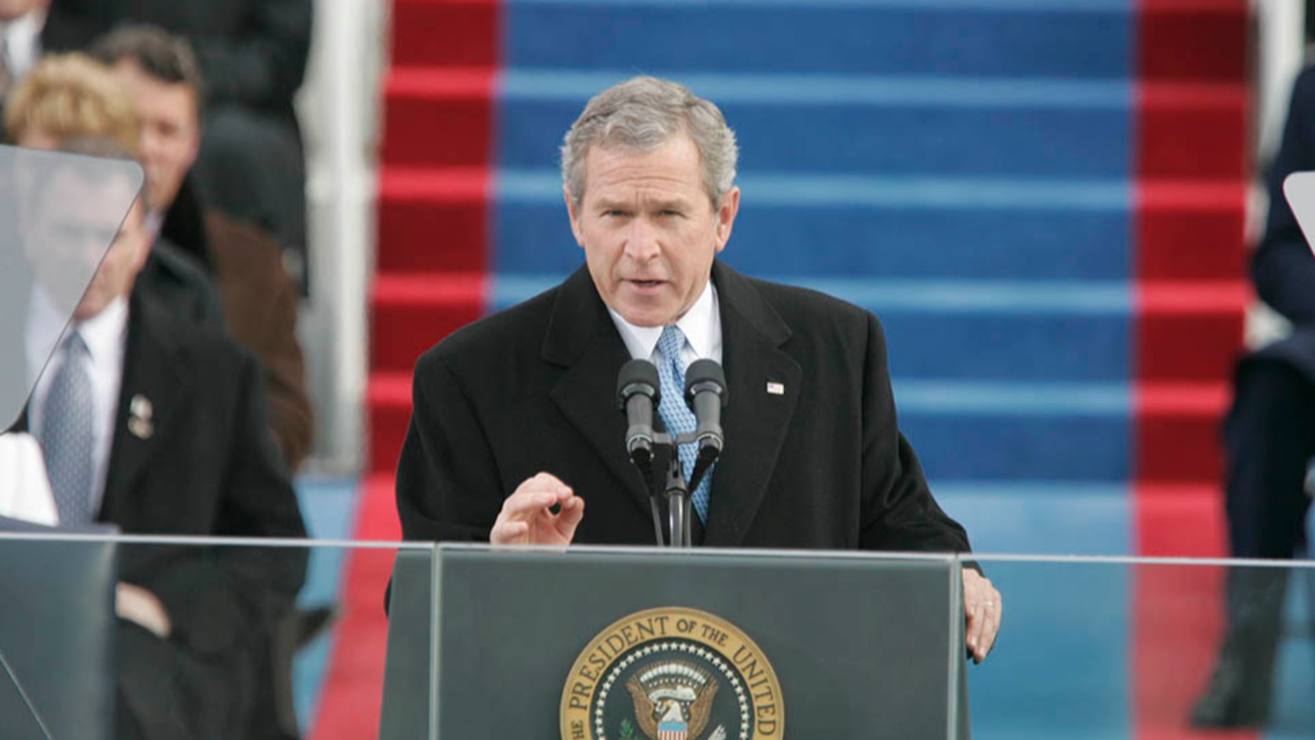 President George W. Bush delivers his inaugural address Thursday, Jan. 20, 2005, on the steps of the U.S. Capitol in Washington, D.C. Photo by Paul Morse, Courtesy of the George W. Bush Presidential Library and Museum