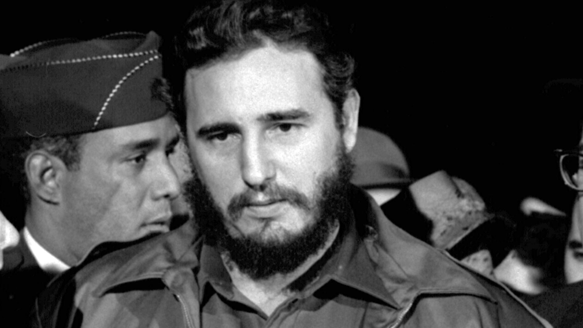 Cropped photograph of Cuban Prime Minister, Fidel Castro, arriving at MATS Terminal, Washington D.C. (1959)