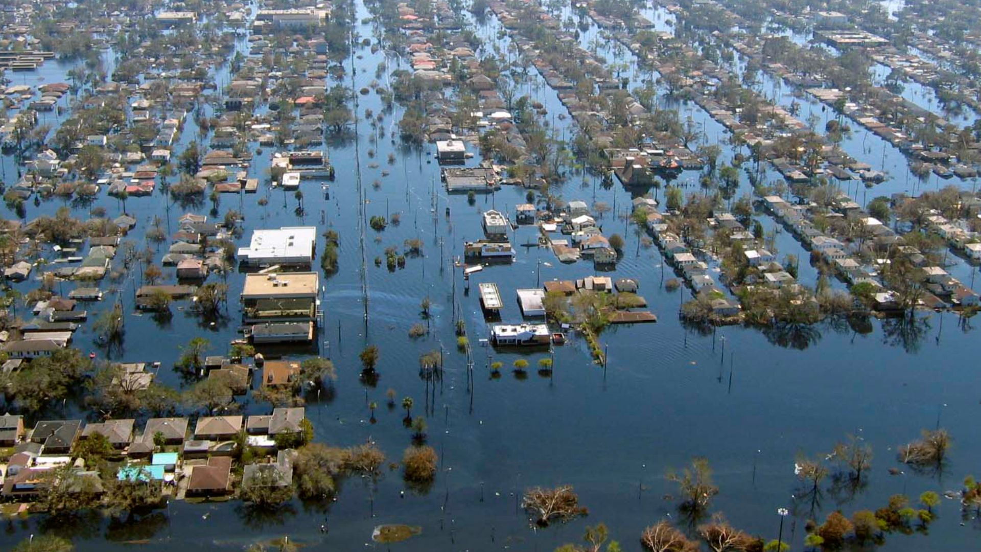 View of flooded New Orleans, Louisiana in the aftermath of Hurricane Katrina