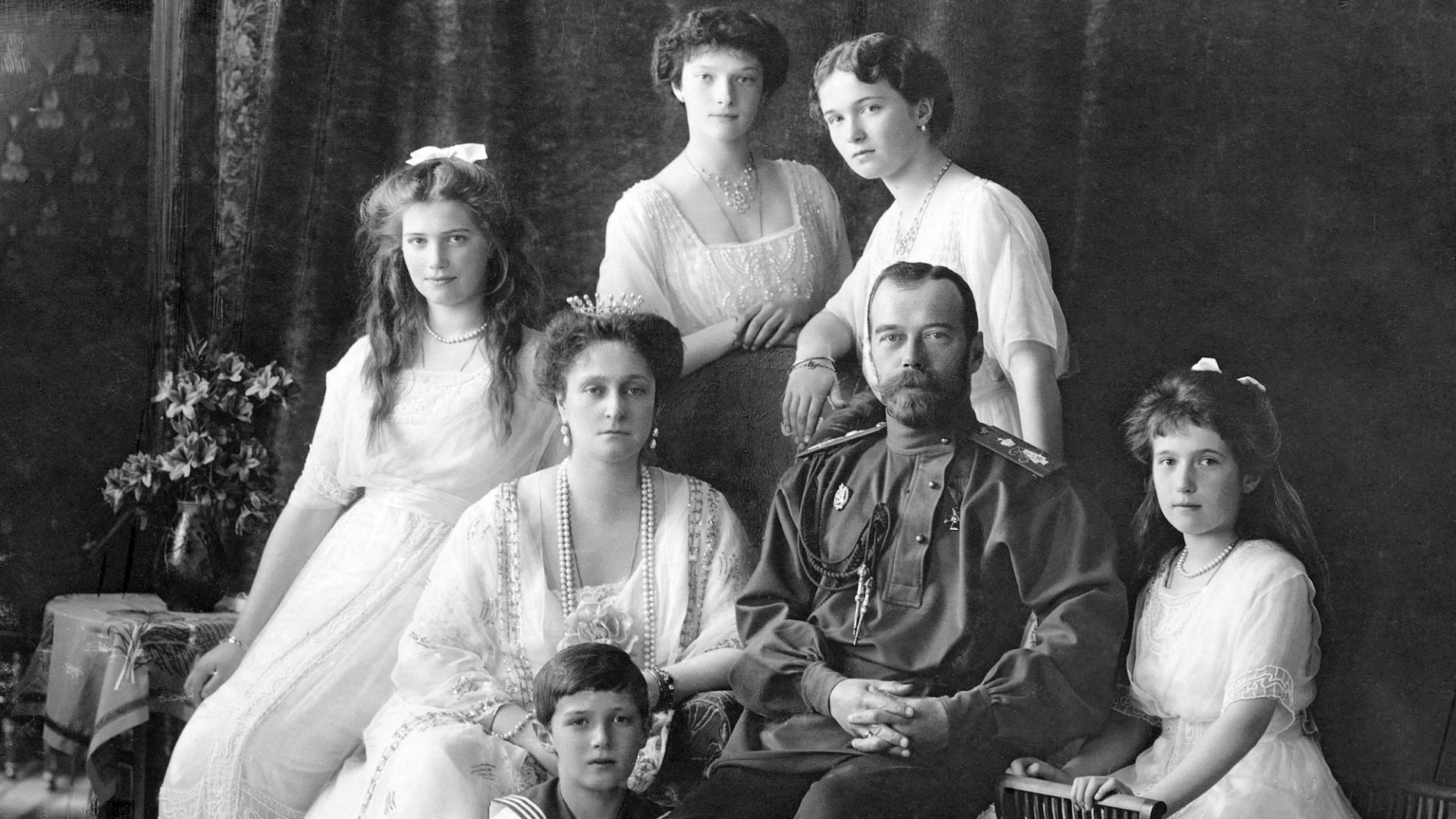 Royal family of Tsar Nicholas II
Photograph of the Russian Imperial Family, 1913. Left to right, seated: Grand Duchess Marie Nicholaevna; Tsaritsa Alexandra Feodorovna; Tsarevitch Alexei Nicholaevitch; Tsar Nicholas II; Grand Duchess Anastasia Nicholaevna