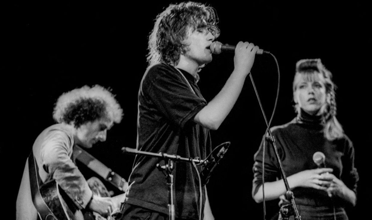 American alt-and folk/rock musician and singer-songwriter Jeff Buckley (1966-1997) performs with Gary Lucas (left) on guitar and singer Julia Hayward during the 'Greetings from Tim Buckley' concert, a tribute to his father, at Arts at St. Ann, St. Ann's Church, Brooklyn, New York, April 26, 1991.