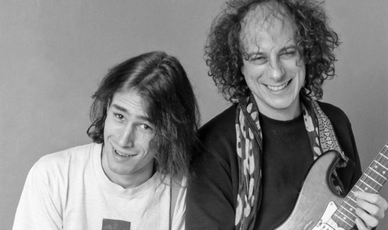 Portrait of American musicians Jeff Buckley (1966 - 1997) (left) and Gary Lucas at Vartoogian Studios, New York, New York, February 6, 1992. 