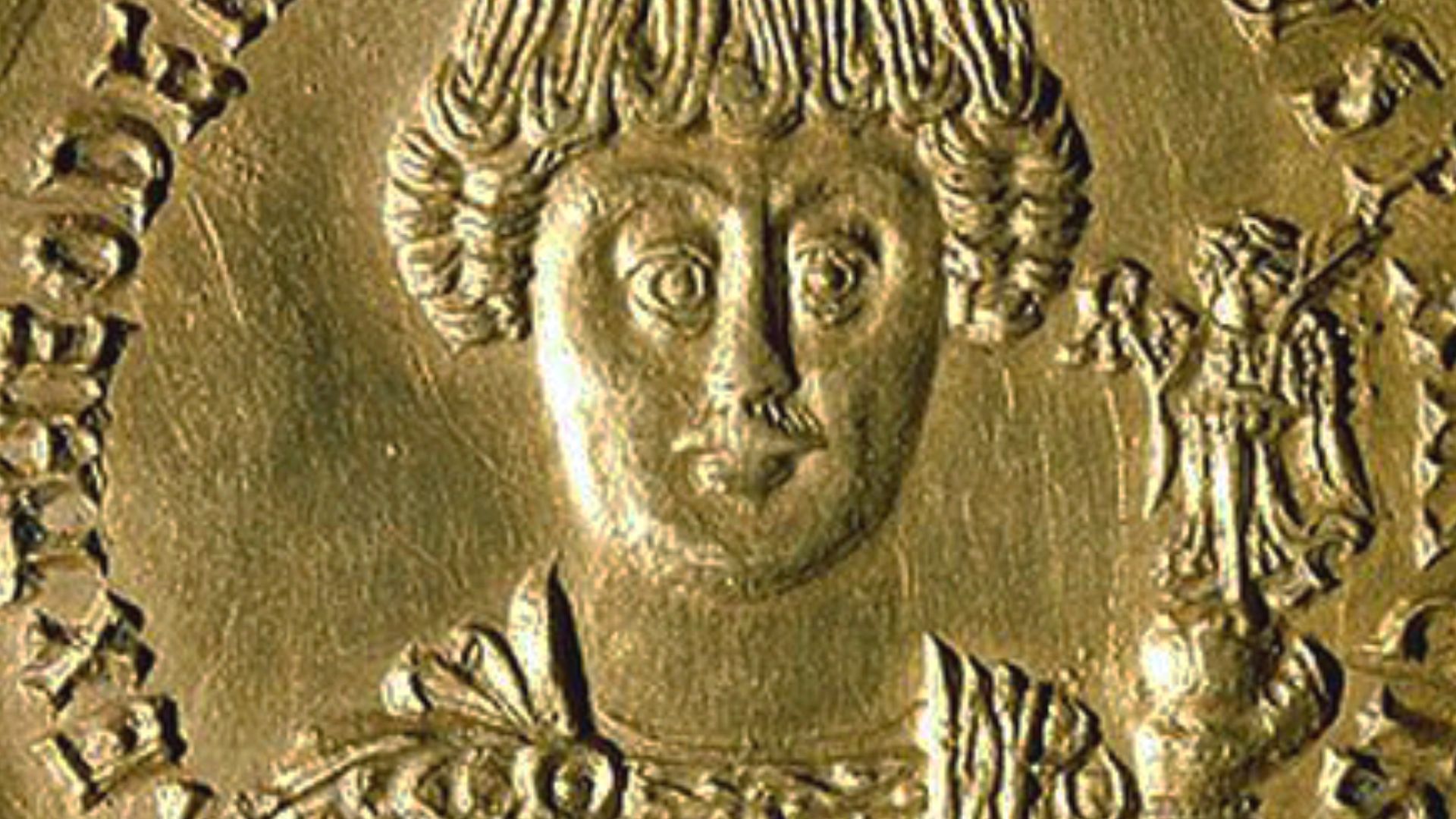 Coin depicting Flavius Theodoricus (Theodoric the Great). Roman Vassal and King of the Ostrogoths. Only a single coin with this design is known; it is in the collection of Italian numismatic Francesco Gnecchi, displayed in Palazzo Massimo, Rome