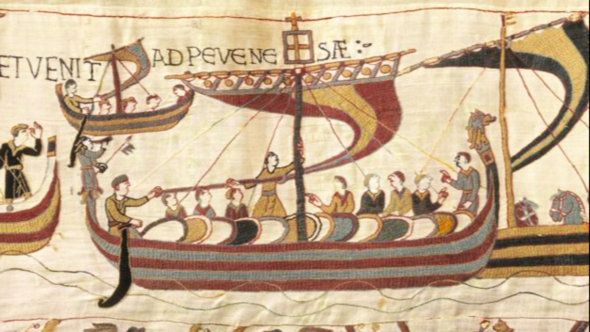 Représentation du Mora, le navire de Guillaume le Conquérant, sur la Tapisserie de Bayeux (scène 38)