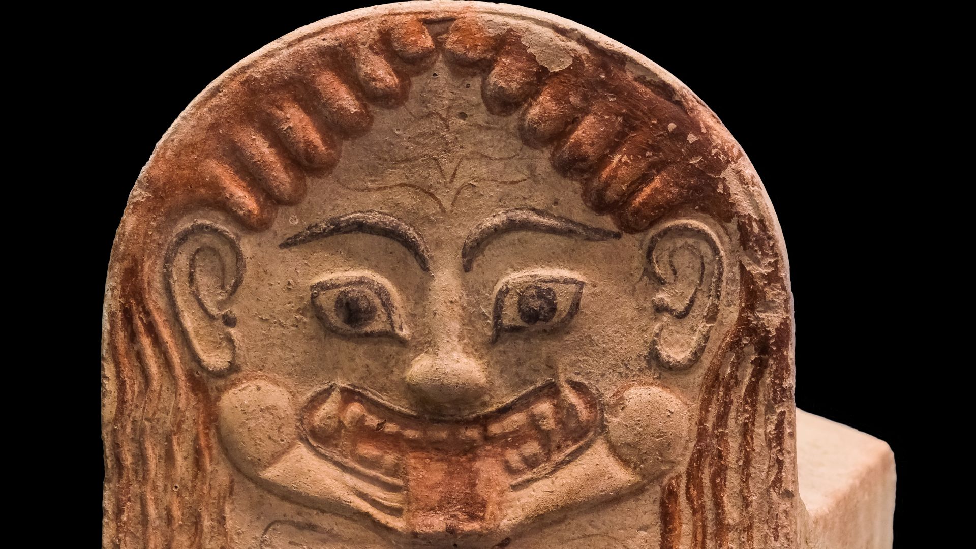 Ancient greek polychrome antefix, featuring a Gorgona.



Archaeological Museum of Eretria
  





Native name
Αρχαιολογικό Μουσείο Ερέτριας

Location
Eretria, Greece

Coordinates
38° 23′ 45.96″ N, 23° 47′ 22.42″ E   

Established
1960 

Website
https://w