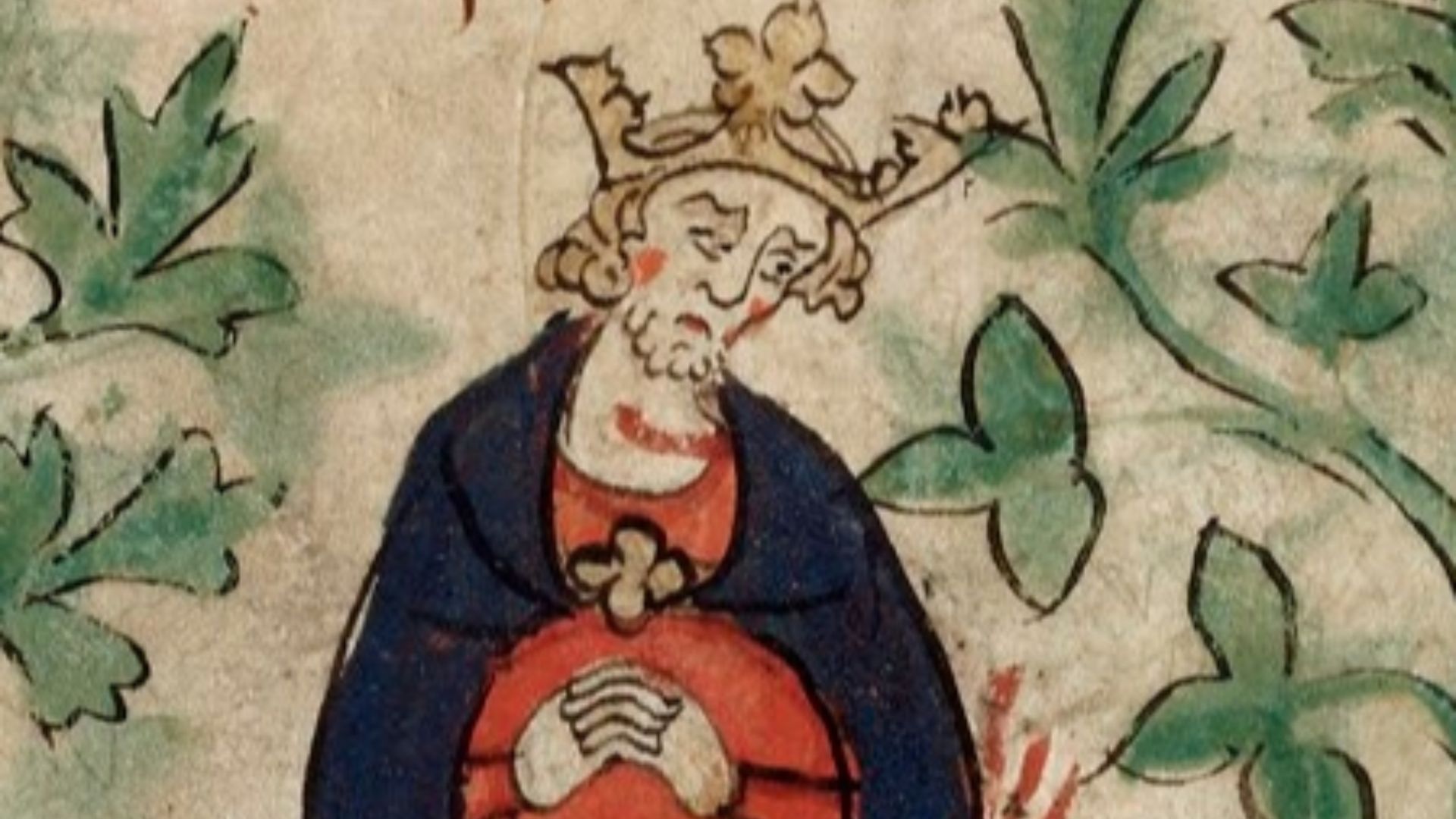 An illuminated detail from BL Royal MS 20 A ii, Chronicle of England [folio 6v], showing Henry I of England. Held and digitised by the British Library. C. Hollister in