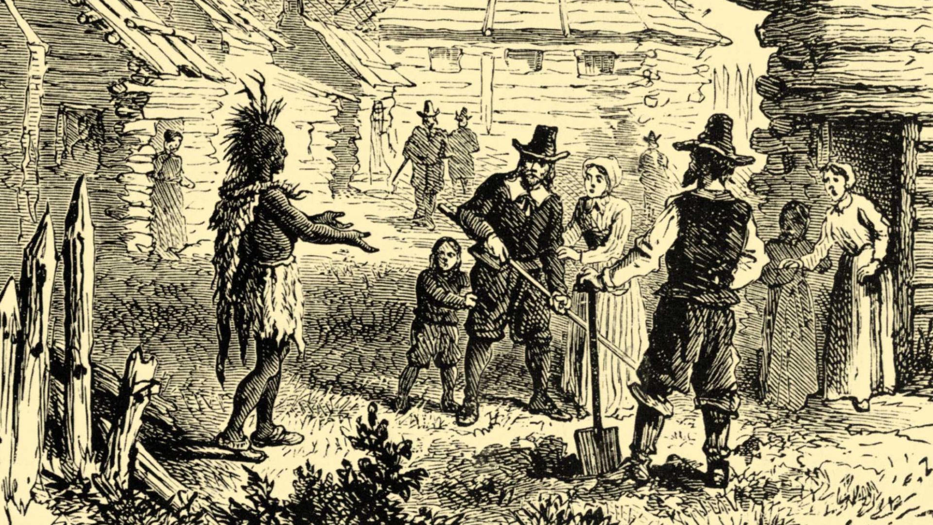 Samoset speaks English to the British colonists