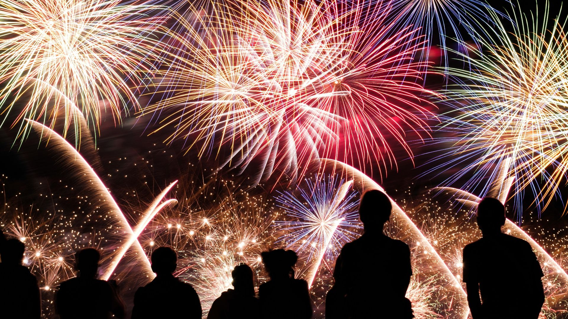 yellow, red and blue fireworks