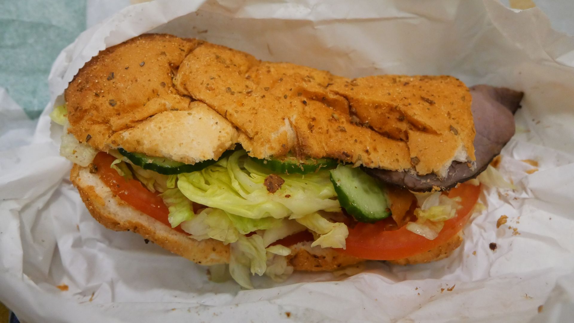Roasted Beef sandwich in subway at Central Public Pier in Central, Hong Kong