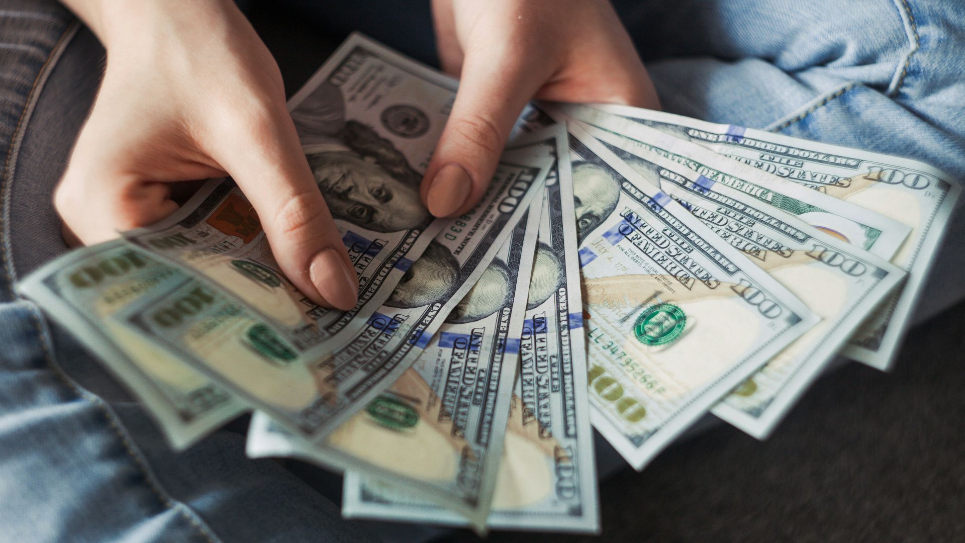 fan of 100 U.S. dollar banknotes