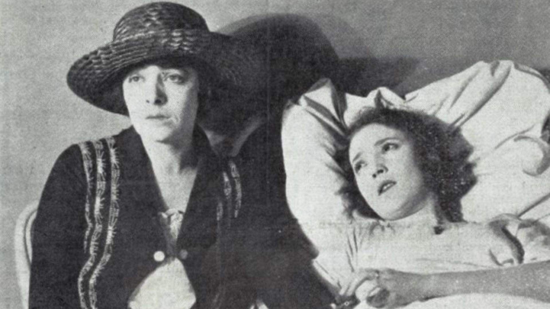 Still from the American drama film Human Wreckage (1923) with Dorothy Davenport and Bessie Love, on page 1 of the May 24, 1923 Film Daily.