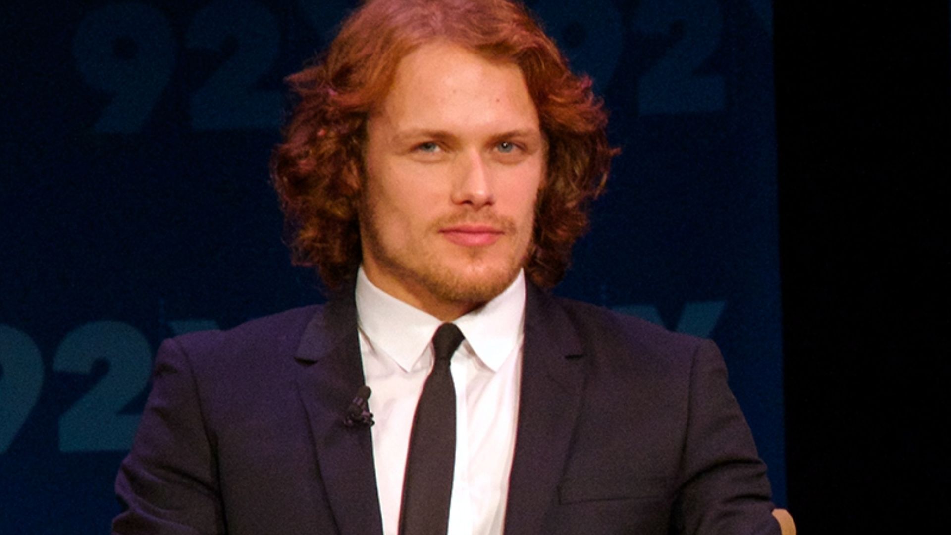 Actor Sam Heughan at 92nd Street Y for the New York premiere of the first season of the TV series Outlander. The season is based on Diana Gabaldon's novel of the same title and shows Heughan starring.