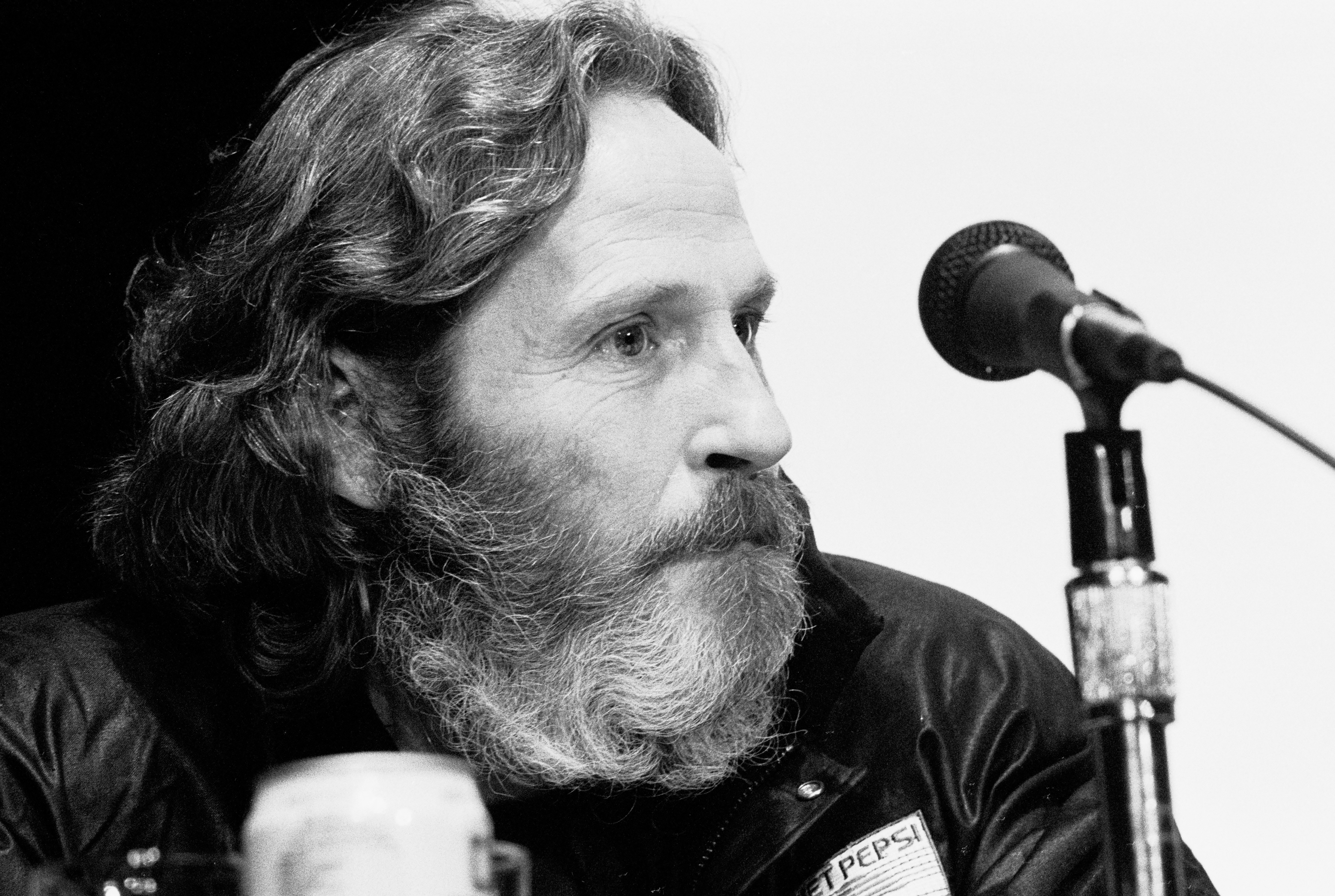 Musician Levon Helm (1940 - 2012) as he speaks during a press conference at the Palladium.