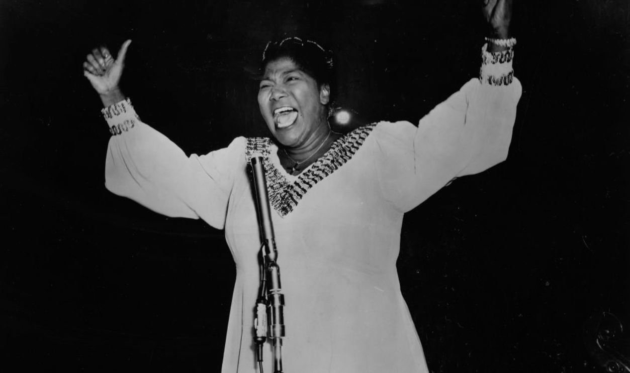 Mahalia Jackson performs on stage, USA, 1959.
