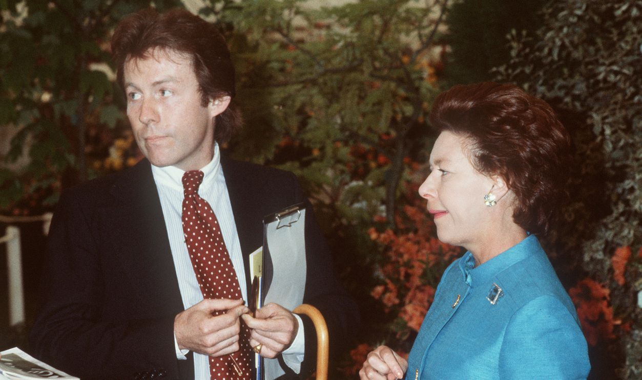 Princess Margaret meets up with ex boyfriend Roddy Llewellyn at the Chelsea Flower Show in May 1980 in London,England.