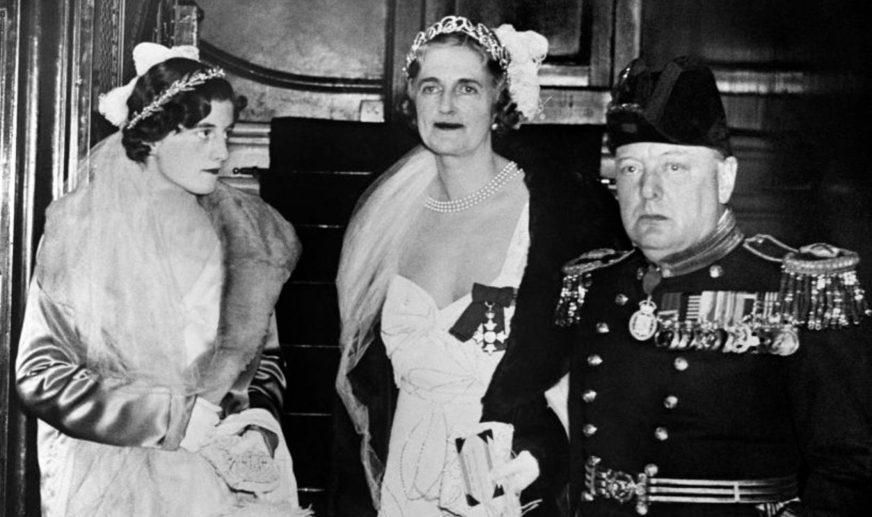Sarah Churchill on her way to be presented at court, with Winston and Clementine Churchill 