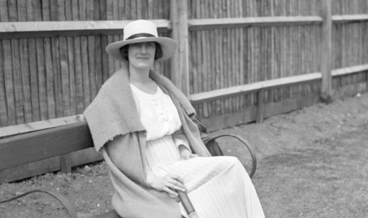Clementine Churchill, the wife of Winston Churchill (Secretary of State for War), playing tennis at Surbiton.