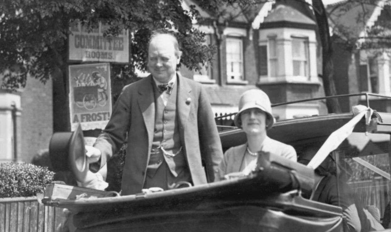 Chancellor of the Exchequer, Winston Churchill (1874 - 1965) with his wife Clementine (1885 - 1977) at Epping during the General Election campaign 29th May 1929.