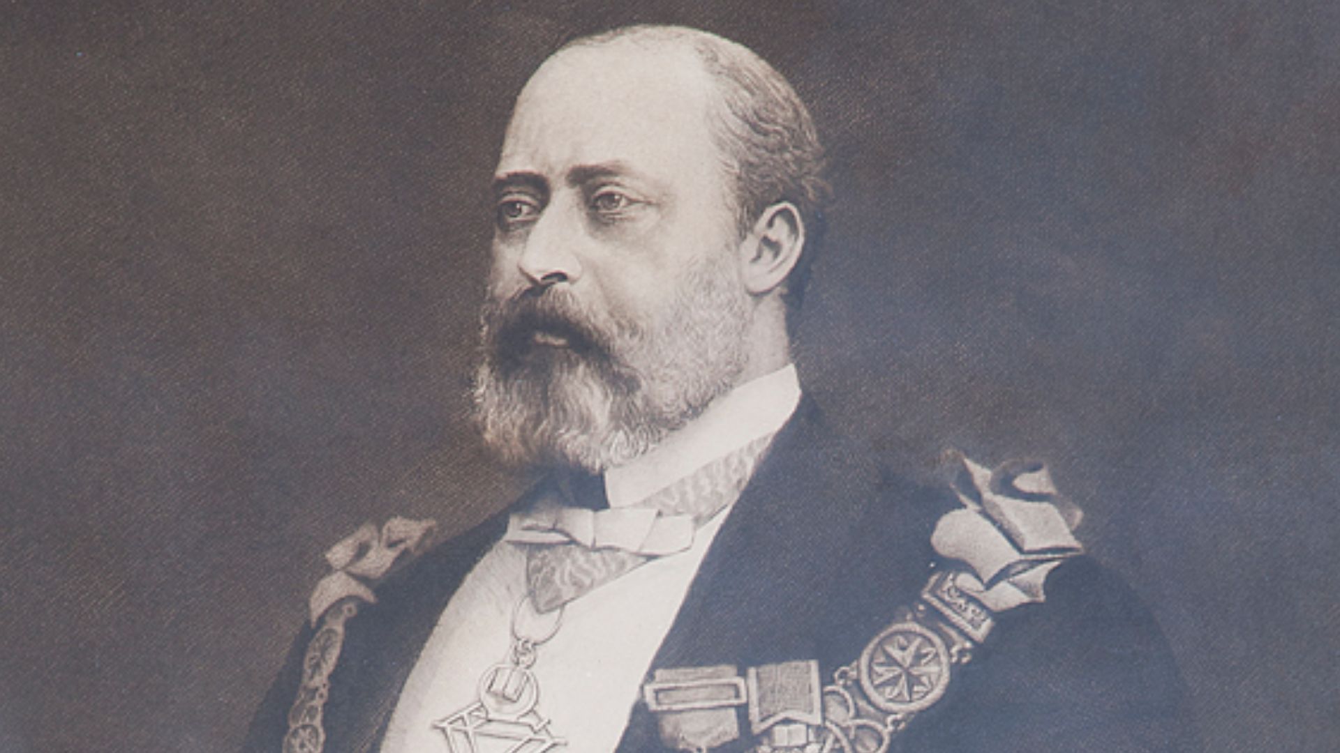 King Edward VII of England, the Grand Master of Freemasons in England wearing a white bow tie