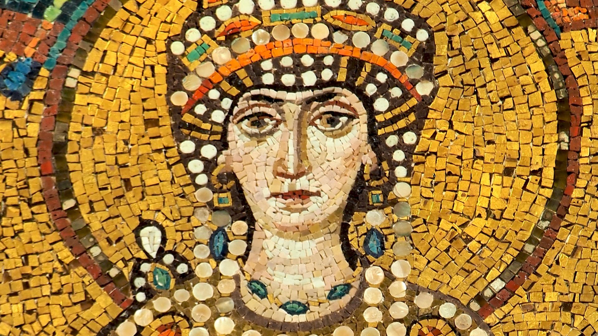 Mosaic of Theodora - Basilica of San Vitale (built A.D. 547), Italy. UNESCO World heritage site.