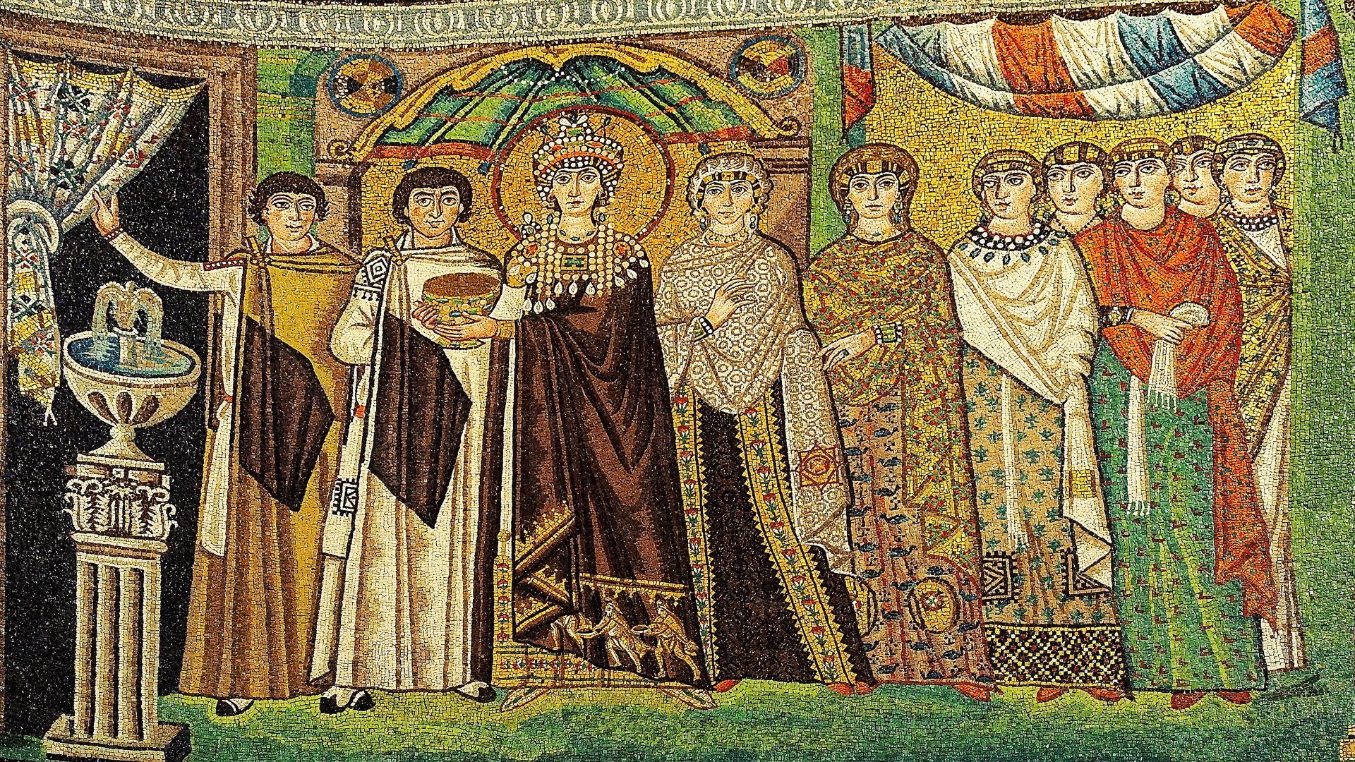 Mosaic of Theodora - Basilica of San Vitale (built A.D. 547), Italy. UNESCO World heritage site.