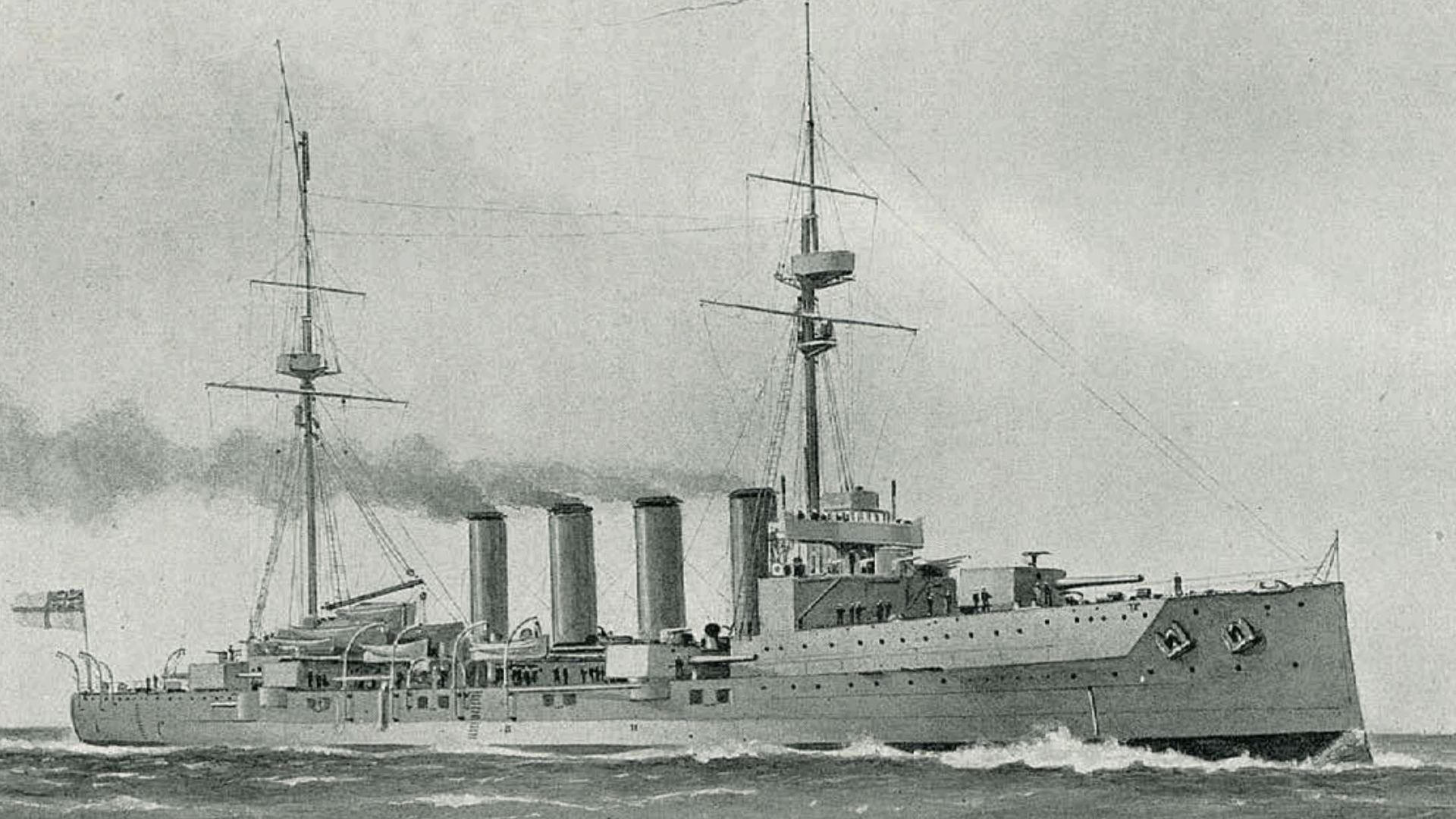 This illustration of the British cruiser HMS Duke of Edinburgh was on the frontispiece of the 1906 edition of Brassey's Naval Annual.