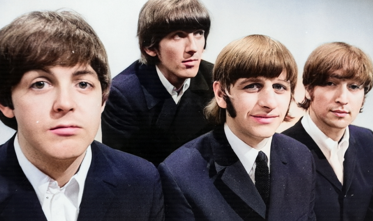 Portrait of British pop group The Beatles (L-R) Paul McCartney, George Harrison (1943 - 2001), Ringo Starr and John Lennon (1940 - 1980) at the BBC Television Studios in London before the start of their world tour, June 17, 1966.