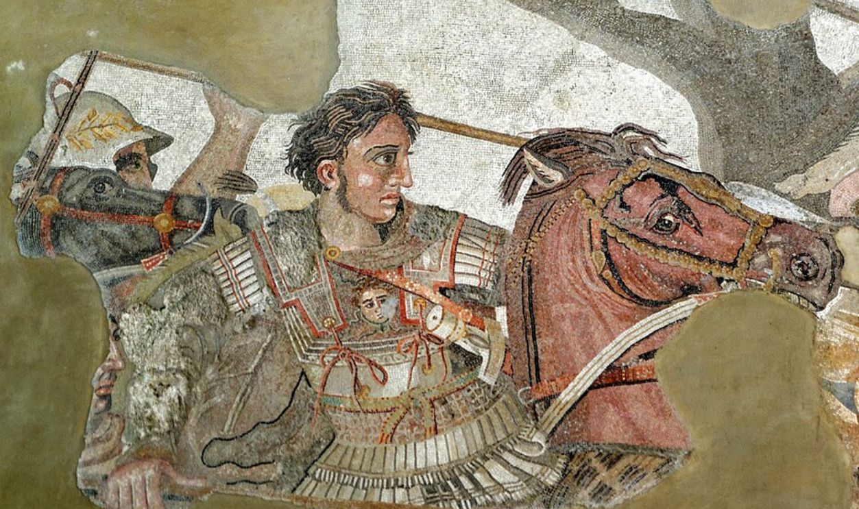 Alexander and Bucephalus - Battle of Issus mosaic - Museo Archeologico Nazionale - Naples BW