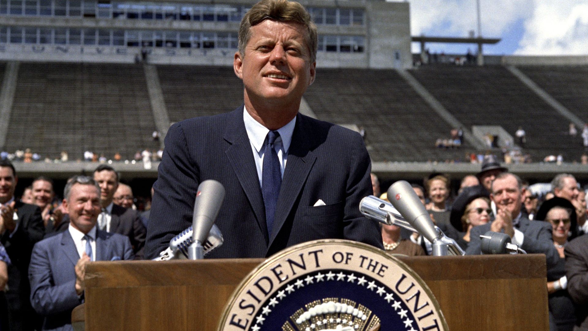 President John F. Kennedy speaks on the nation's space effort, Rice University, Houston, Texas, September 12, 1962.
