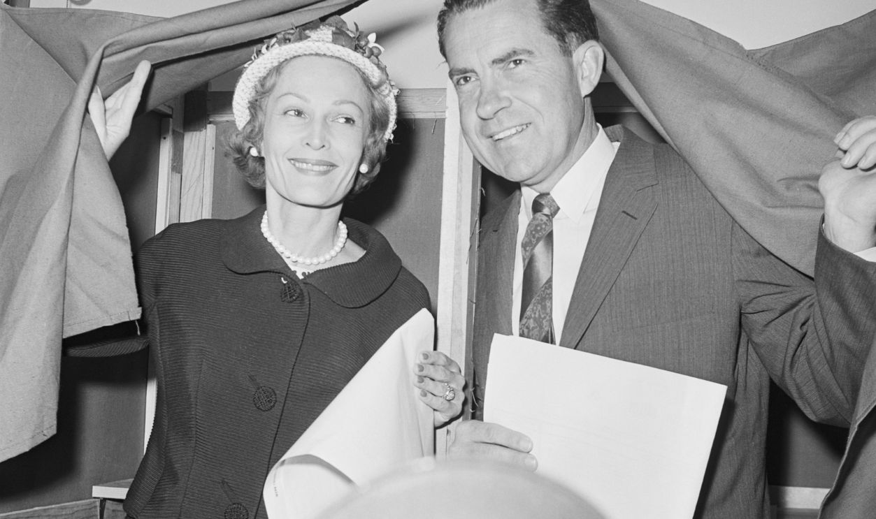 Pat And Richard Nixon at Voting Booth Richard Nixon and wife Pat emerge from a voting booth on June 5, 1962. Nixon seeks the Republican nomination for California Governor against Joseph C. Shell.