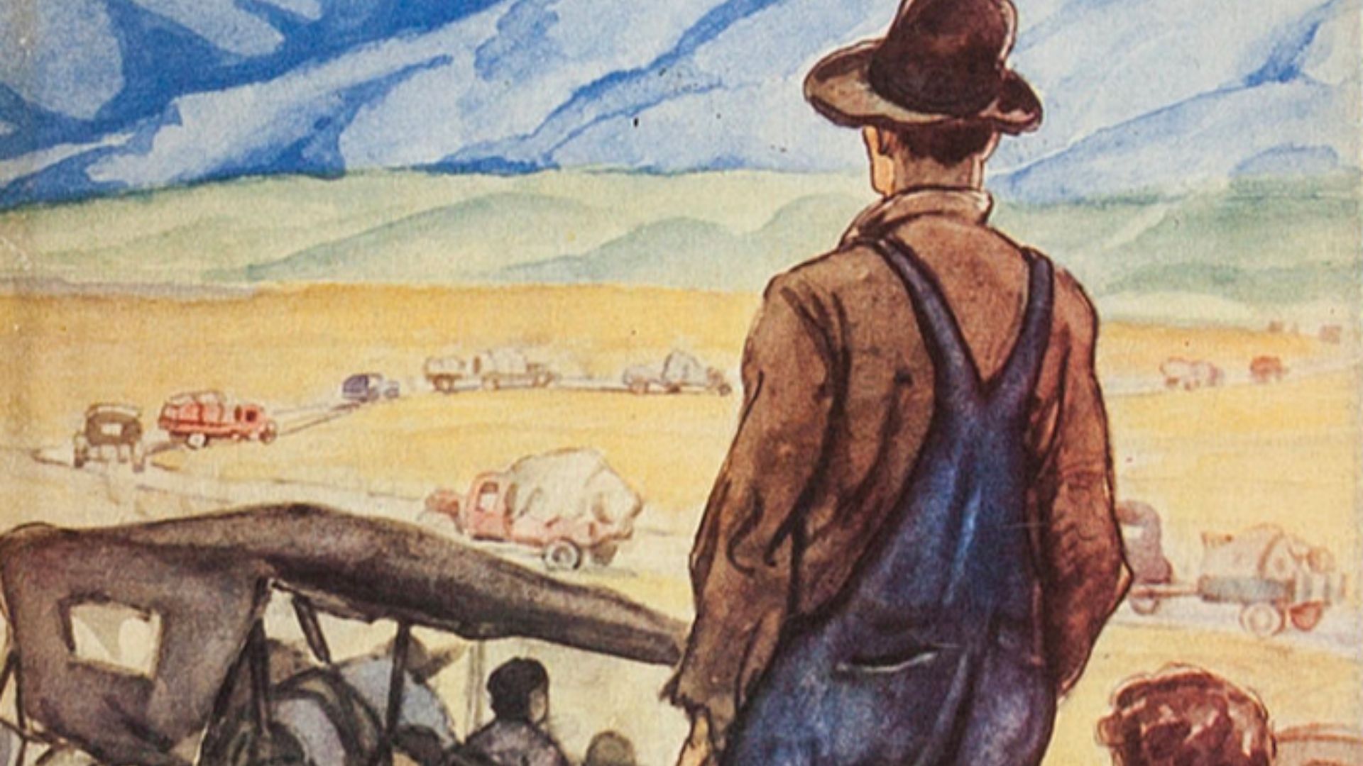 First-edition dust jacket cover of The Grapes of Wrath (1939) by the American author John Steinbeck.