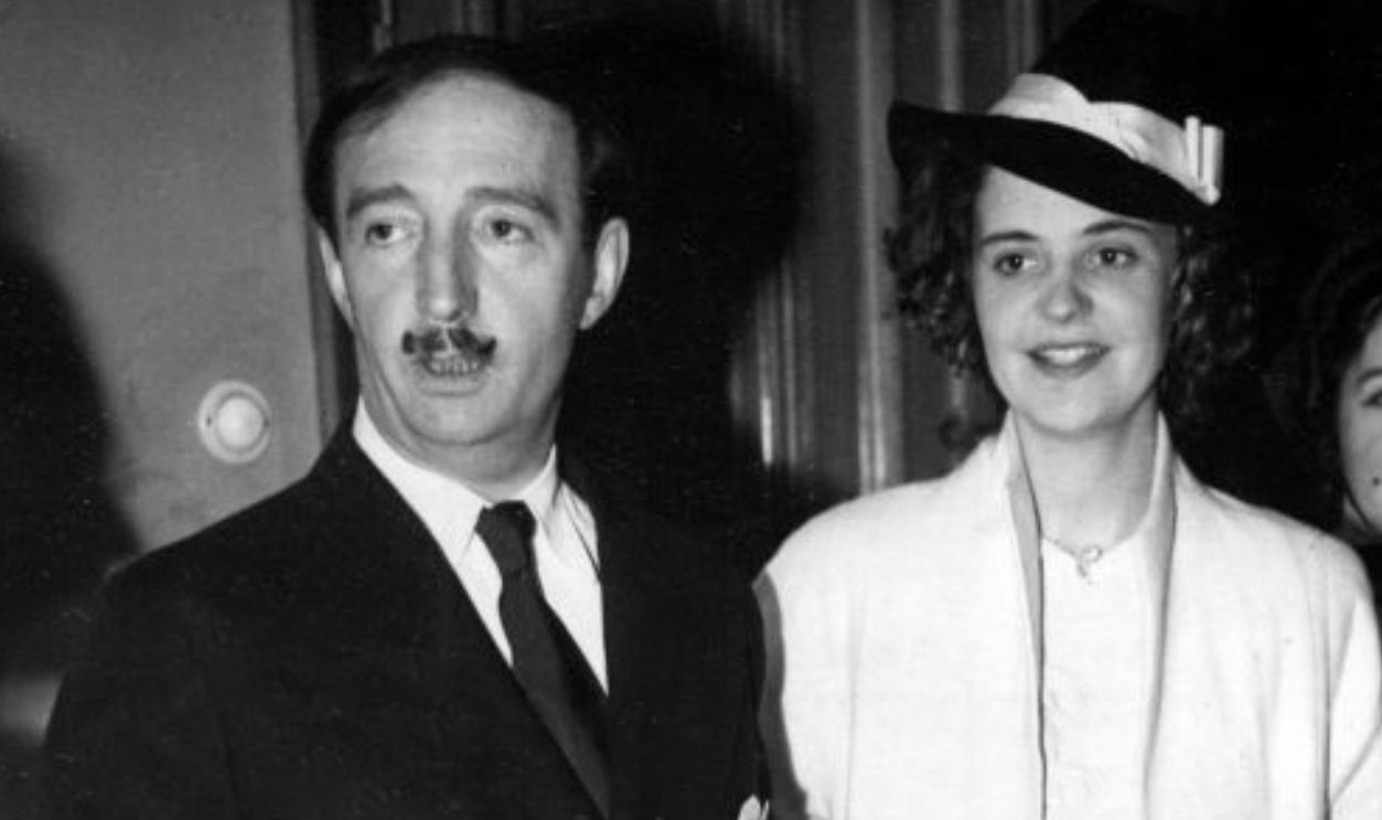 King Zog I of Albania smoking next to his wife Geraldine Apponyi of Nagyappony during their exile. Stockholm, 1950s 