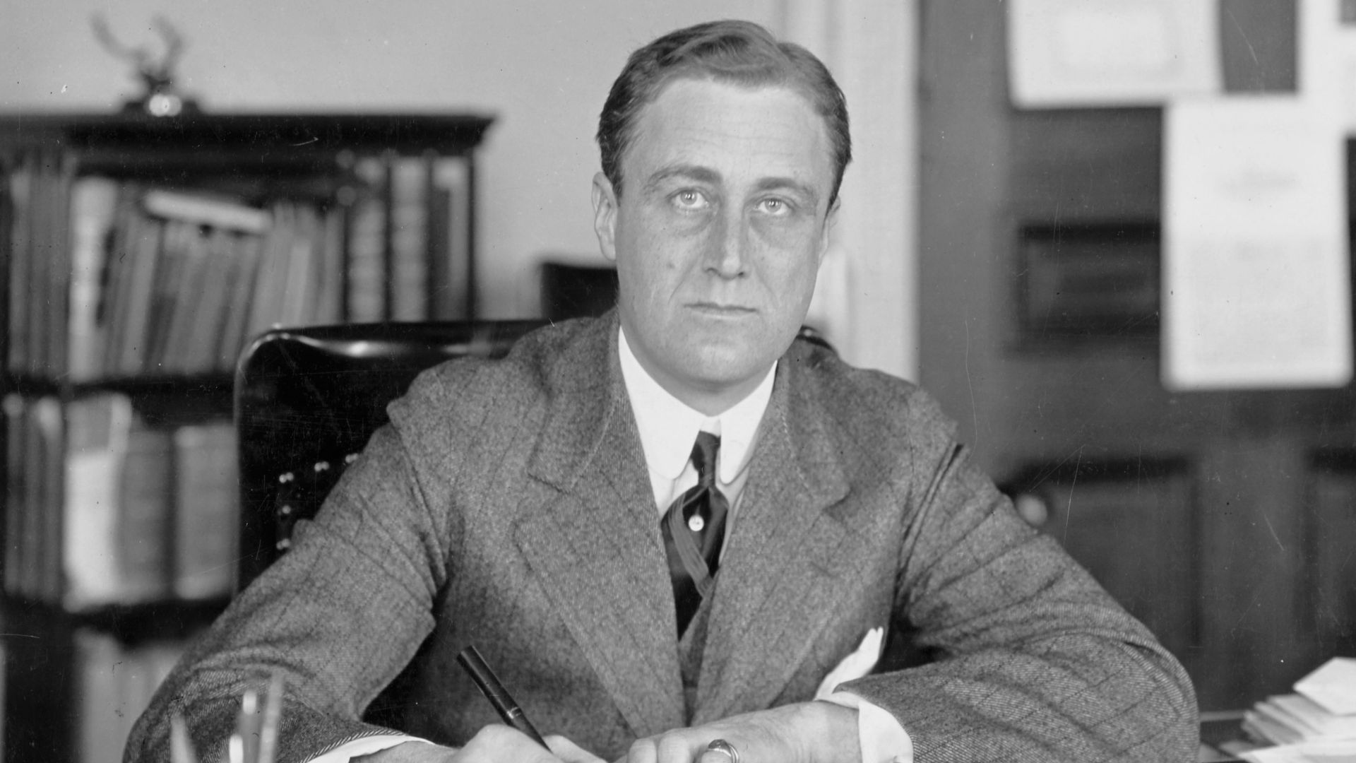 Assistant Secretary of the Navy Franklin D. Roosevelt, at his Navy Department desk. 1913- August 1920.