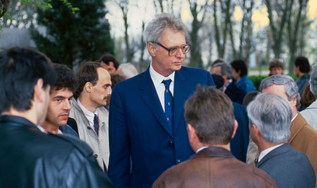 THIAIS, FRANCE - APRIL 9: Leka I of Albania, Son of Zog I King of Albanians attends a Ceremony in Honour of his Father Zog I of Albania on April 9, 1989 in Thiais, France.