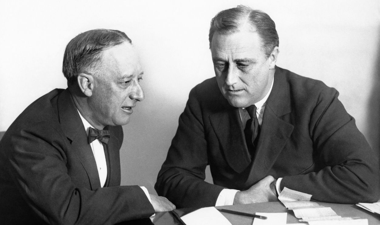 New York Governor Al Smith and Franklin D Roosevelt talk before the Democratic National Convention in 1924, New York, 1924. Roosevelt gave the nominating speech for Smith's campaign for the nomination
