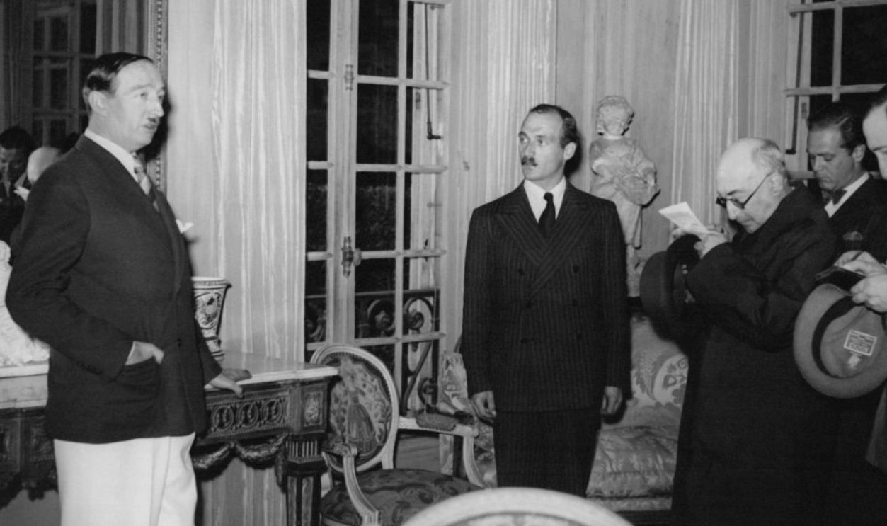 King Zog I of Albania making a statement to the press at the Château de La Maye in Versailles, France, September 8, 1938.