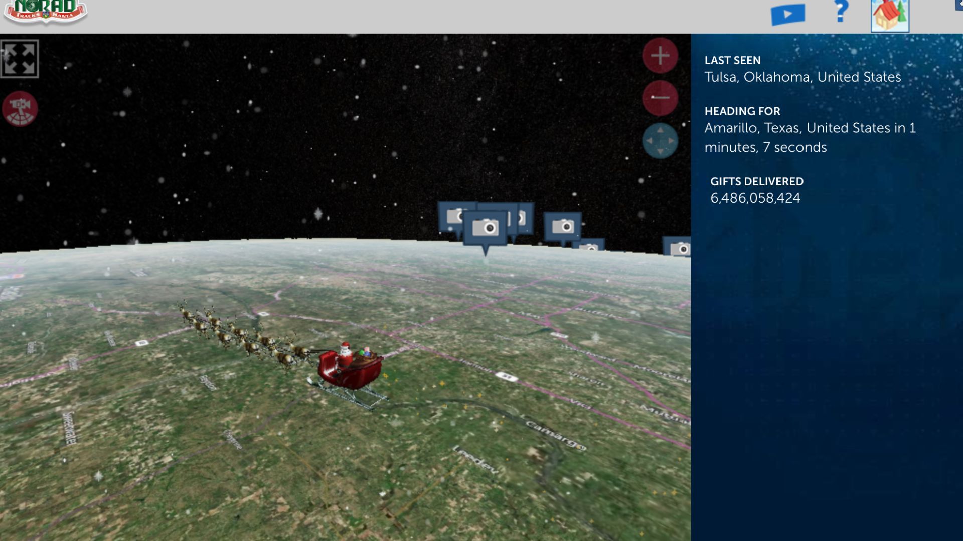 Screenshot of NORAD tracks Santa 2023, taken December 24, 2023 at about 13:00 GMT