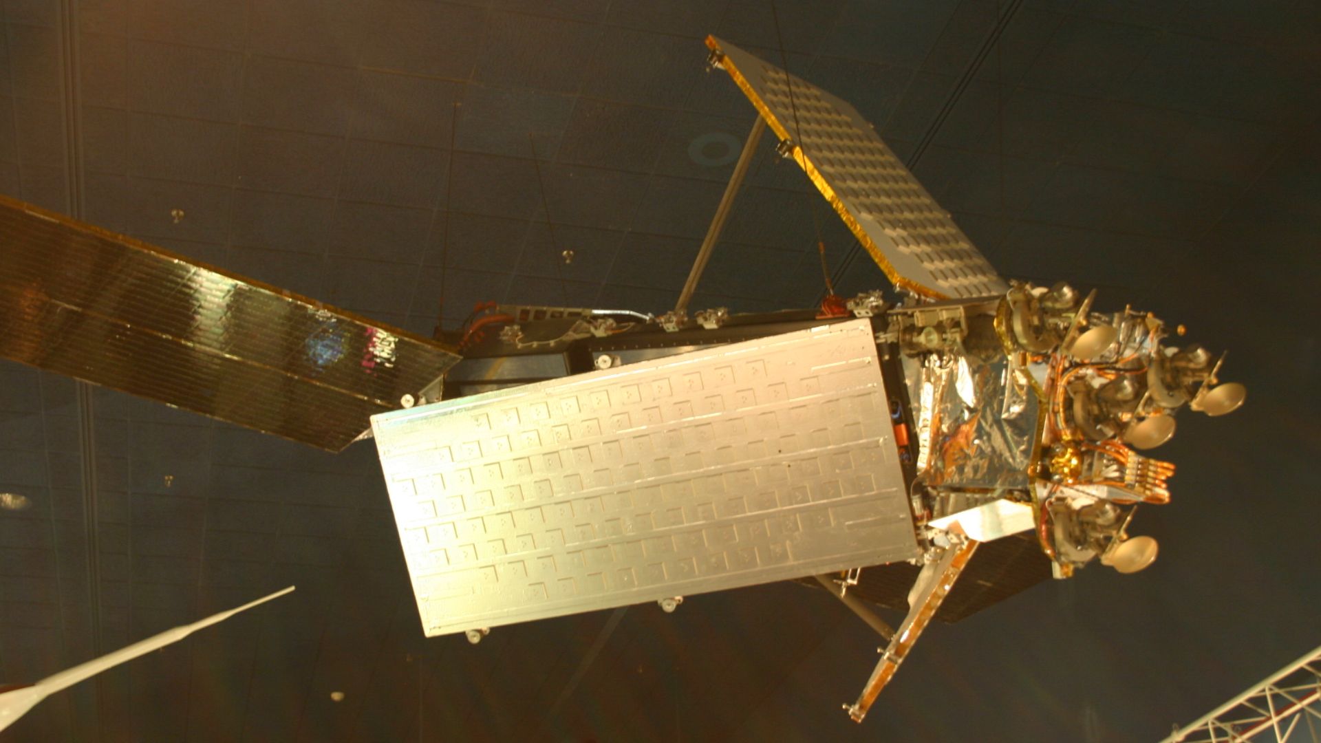 Iridium satellite, constructed entirely from spares and donated by Motorola to the National Air and Space Museum.