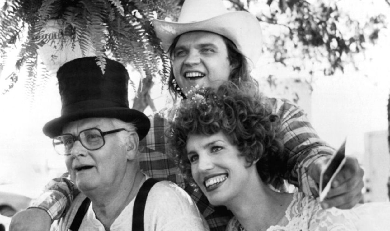Actors Art Carney, Meat Loaf and actress Kaki Hunter on set of the United Artist movie 