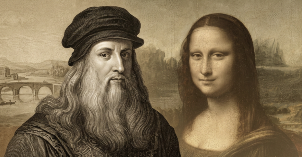 The image of Leonardo Da Vinci and one of his most famous paintings 'Mona Lisa Smile'.