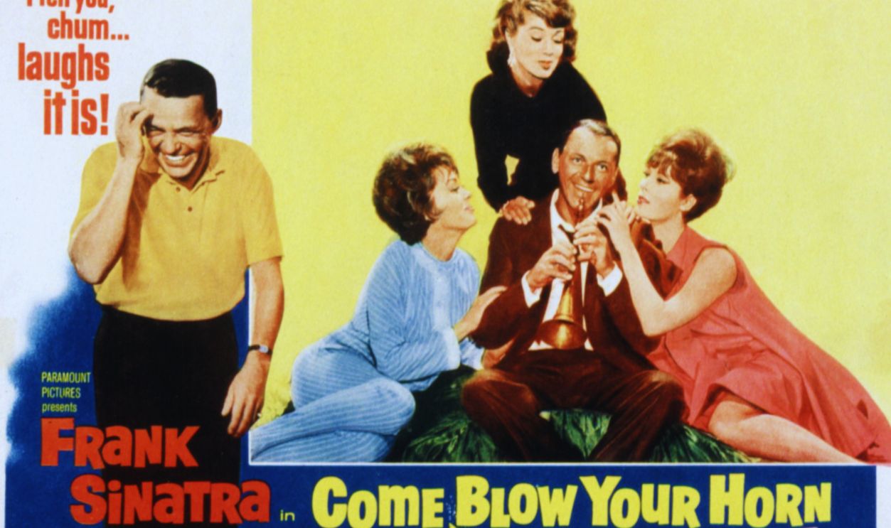 Gettyimages - 1137186840, Come Blow Your Horn Come Blow Your Horn, lobbycard, Barbara Rush, Phyllis McGuire, Frank Sinatra, Jill St. John, 1963.  