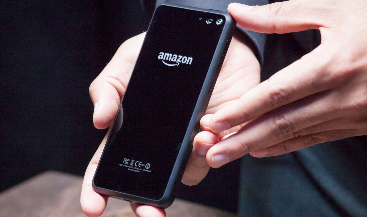 The back of Amazon.com's first smartphone, the Fire Phone, is displayed during a demonstration at the company's Fire Phone launch event on June 18, 2014 in Seattle, Washington. The much-anticipated device is available for pre-order today and is available exclusively with AT&T service. 